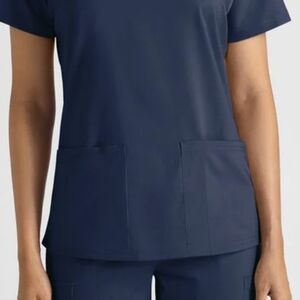 UA Butter-Soft STRETCH Women's 4-Pocket V-Neck Scrub Top Navy Large NWT